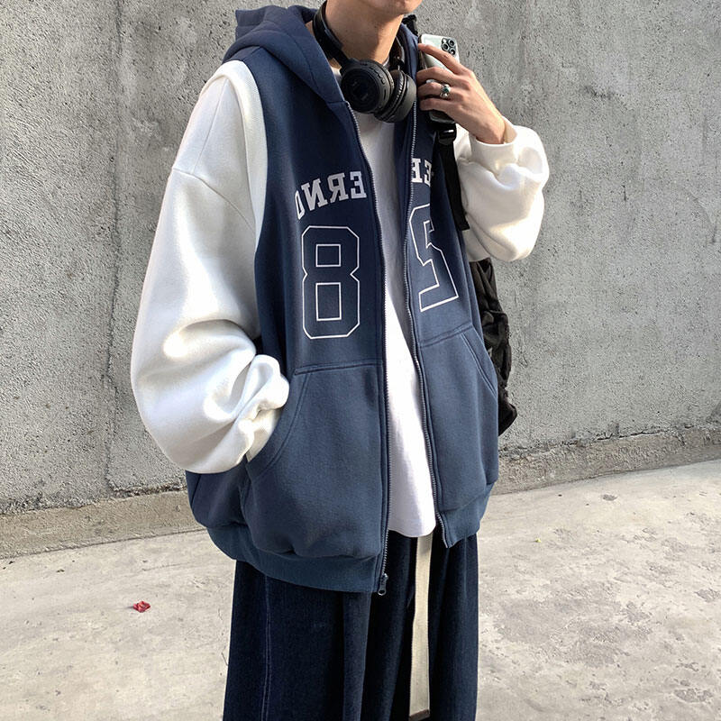 Spring and Autumn Ins Super Popular Trendy Versatile Fake Two Pieces Cardigan Sweater Men's Korean-Style Student Stitching Hooded Sportswear