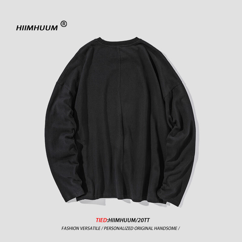 Solid Color Sweater Men's Autumn and Winter New Japanese Style Loose round Neck Pullover Stitching Simple Fashion Brand Inner Wear All-Matching Casual