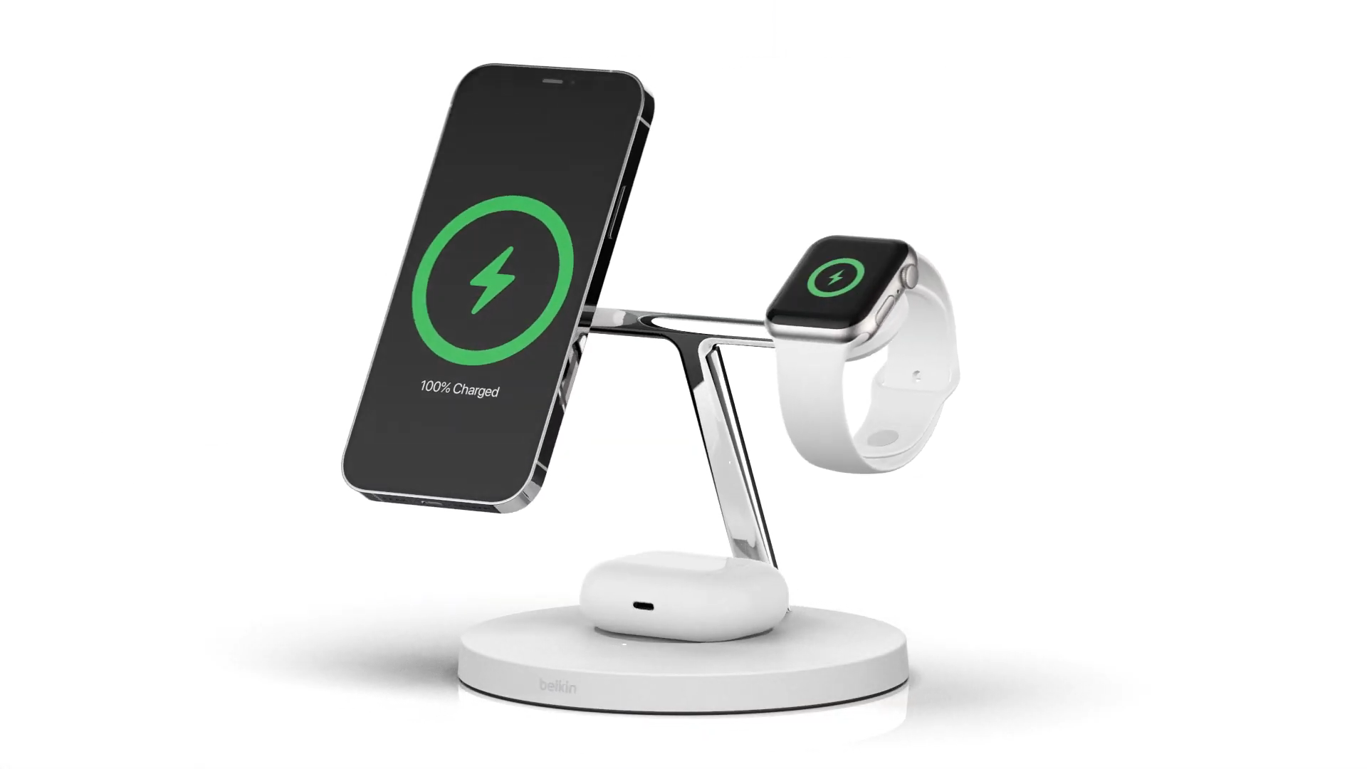 [SG] Belkin Boost Up Charge PRO 3-in-1 Wireless Charger with MAGnetic SAFE for iPhone 14, 13, 12 + Apple Watch + AirPods – Up to 15W Charging Station, White