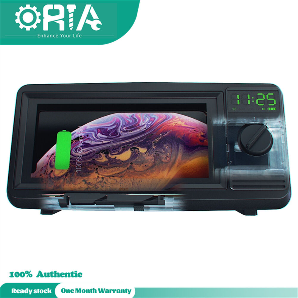 ORIA Multifunctional Wireless Charger, Bluetooth Audio Speaker, Phone Stand, With Digital Alarm Clock CD Level Stereo Audio, Play Music Features, Fits 4.7-6.7inch Mobile Phone