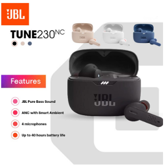 ? Original Product + FREE Shipping ? 100% Original JBL Tune 230NC TWS ANC With Smart Ambient Earphone Bluetooth V5.2 IPX4 Gaming In-Ear Headset For iphone Xiaomi