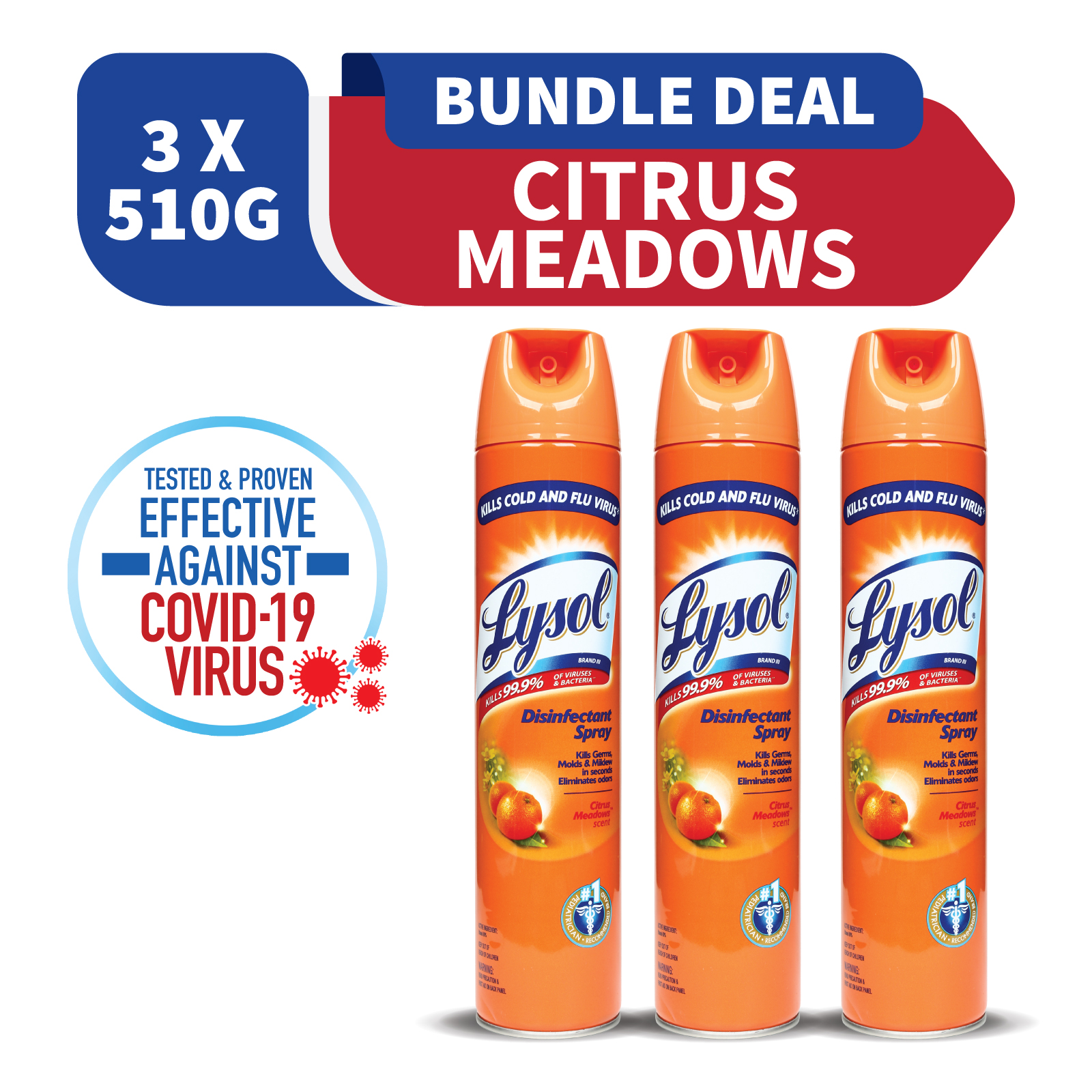 Buy 2 free 1 LYSOL Disinfectant Spray Citrus Meadows Scent 510GM