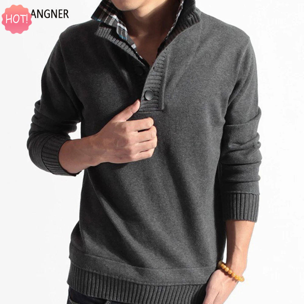LUX ANGNER Winter Solid Warm Sweater Men Long Sleeve Fake Two Piece Shirt Collar Sweaters For Men Casual Loose Korean Style Sweaters