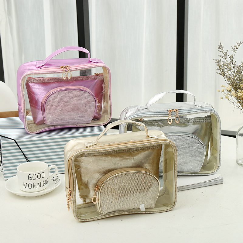 3 pieces shimmering fashion cosmetics storage bag