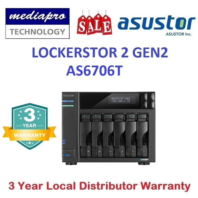 ASUSTOR AS6706T 6-Bay Lockerstor Gen 2 NAS with 2.5-Gigabit Ethernet (Without HDD) - 3 Year Local Distributor Warranty