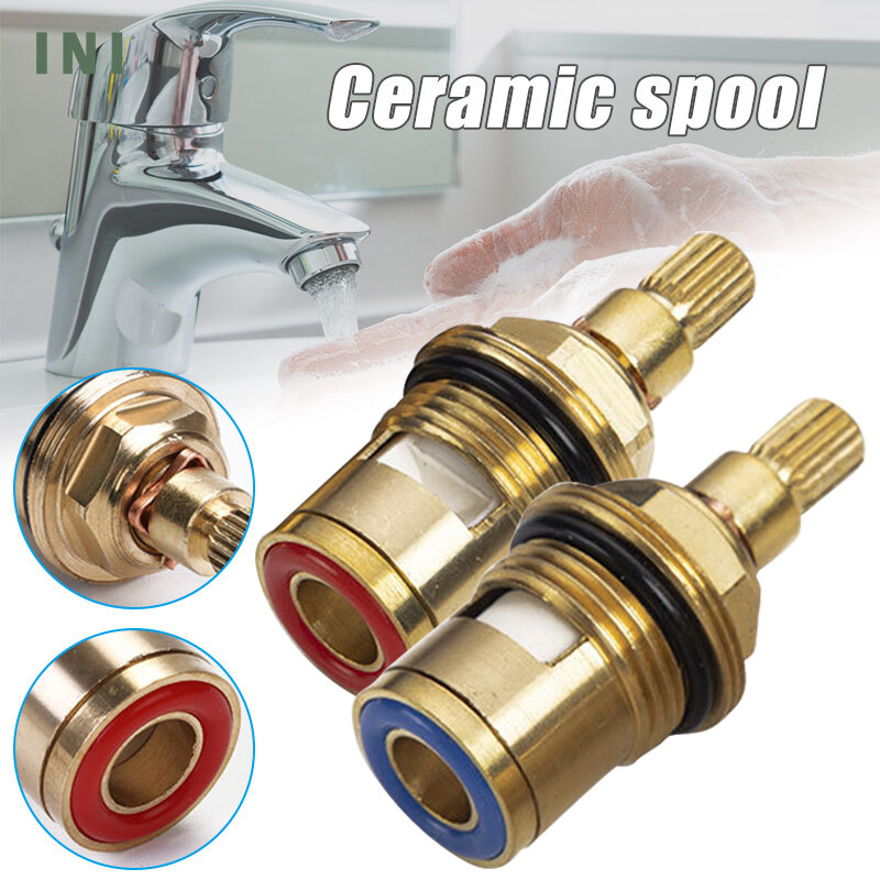 INI 2 Pcs Replacement Tap Valves Ceramic Disc Gland Brass 20 Teeth 1/2 Inch Accessories