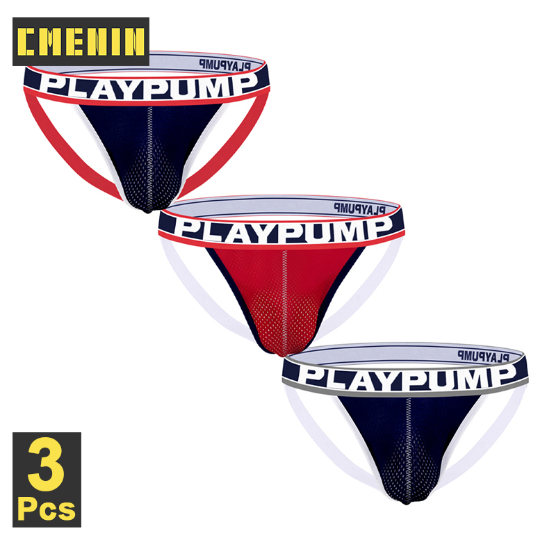CMENIN PLAYPUMP 3Pcs Popular Cotton Men's Thong And G String Man Underpants Breathable Sexy Men Underwear Jockstrap Panties Male PP9102