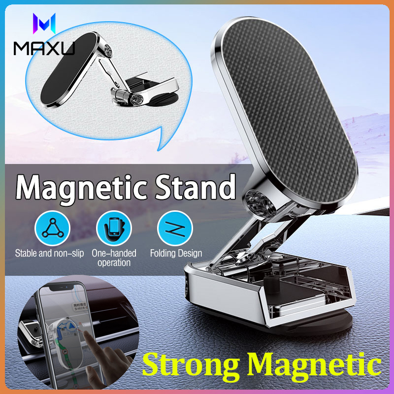 2022 New Strong Magnetic Car Phone Holder Folding Metal Phone Mount Rotatable Mini Stand For Phone Metal Strong Magnet GPS Car Mount