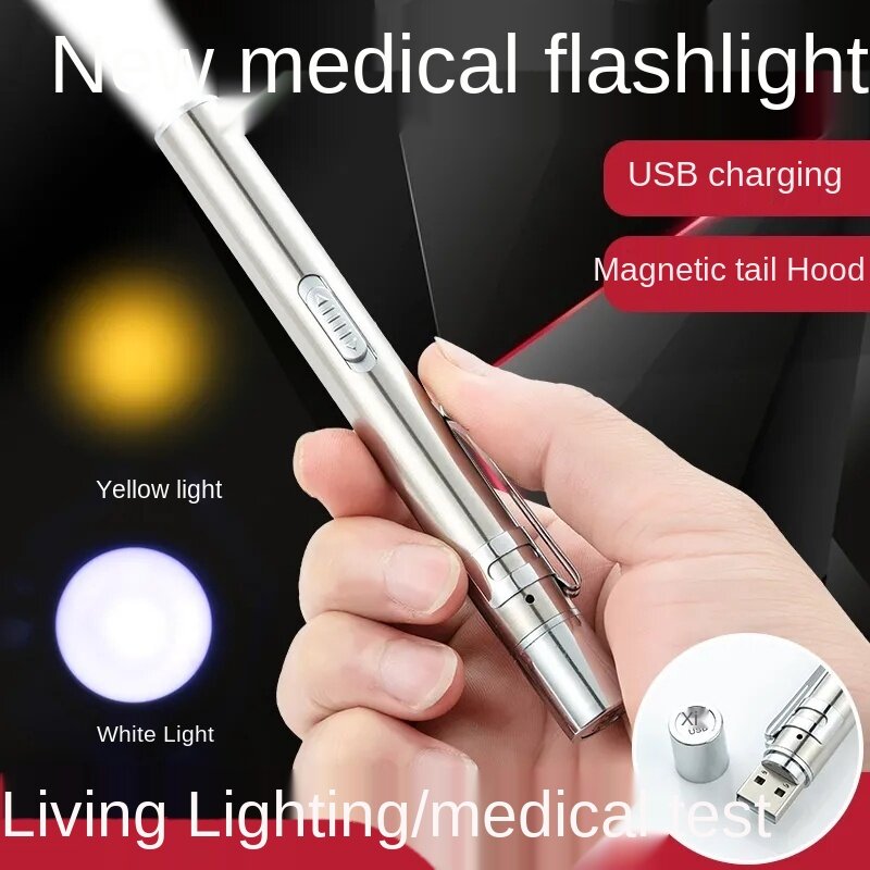 Emergency Medical Penlight Handy First Aid Work Inspection LED Flashlight ENT examination Pen light Professional Torch Lamp Doctor Nurse Pen Lighting(White light+Yellow light)