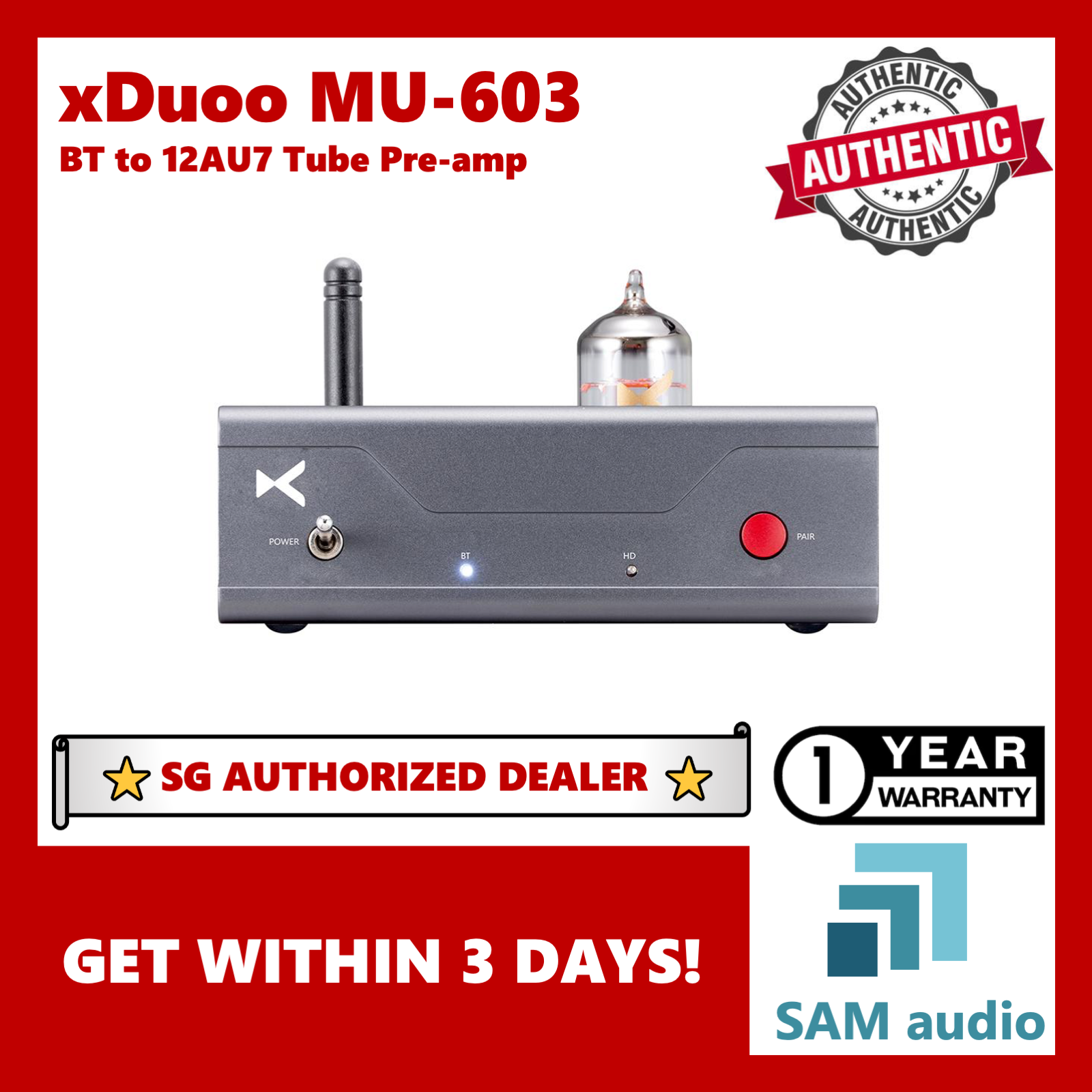 [?SG] XDuoo MU-603, 12AU7 Tube pre-amplifier with ES9018K2M DAC, Bluetooth 5.1 Aptx HD, Hi-Res Hifi Audio
