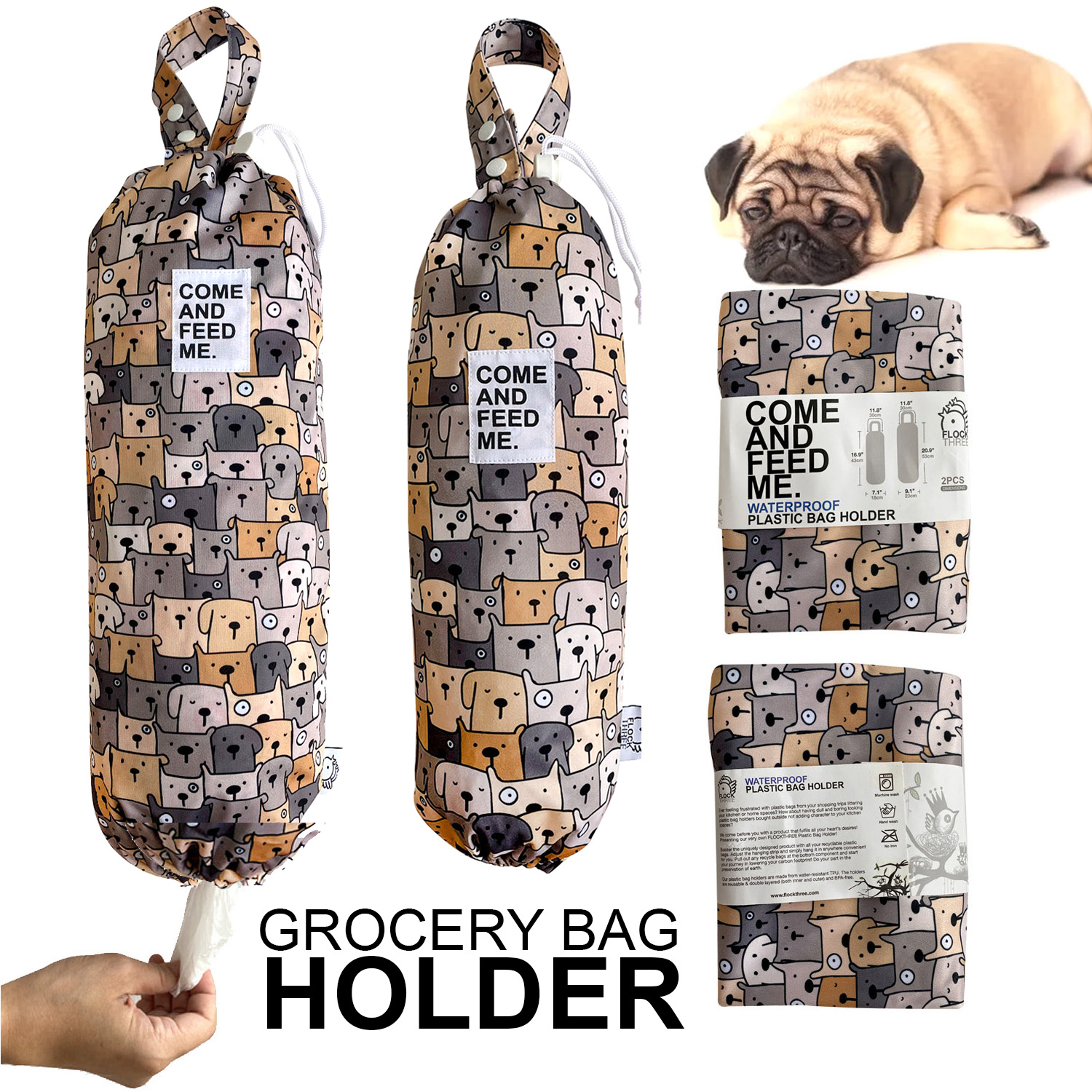 FLOCK THREE Grocery Bag Holder Organizer, Plastic Bag Keeper Holder Storage Dispenser Bundle Set