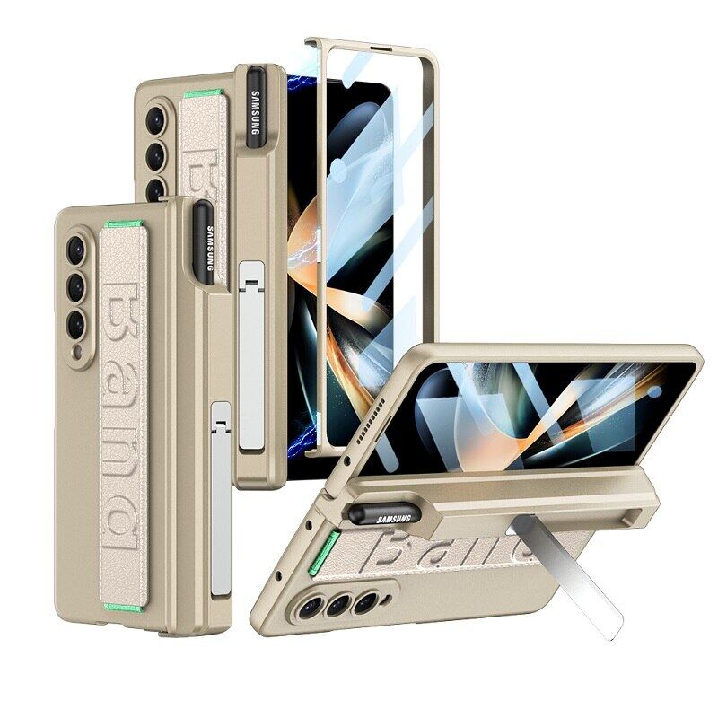 HOCE Luxury Full Protect Phone Cases For Samsung Galaxy Z Fold 3 Fold 4 With Wrist Strap Pen Slot Case For Z Fold4 Fold3 Holder Stand Hinge Protect Cover