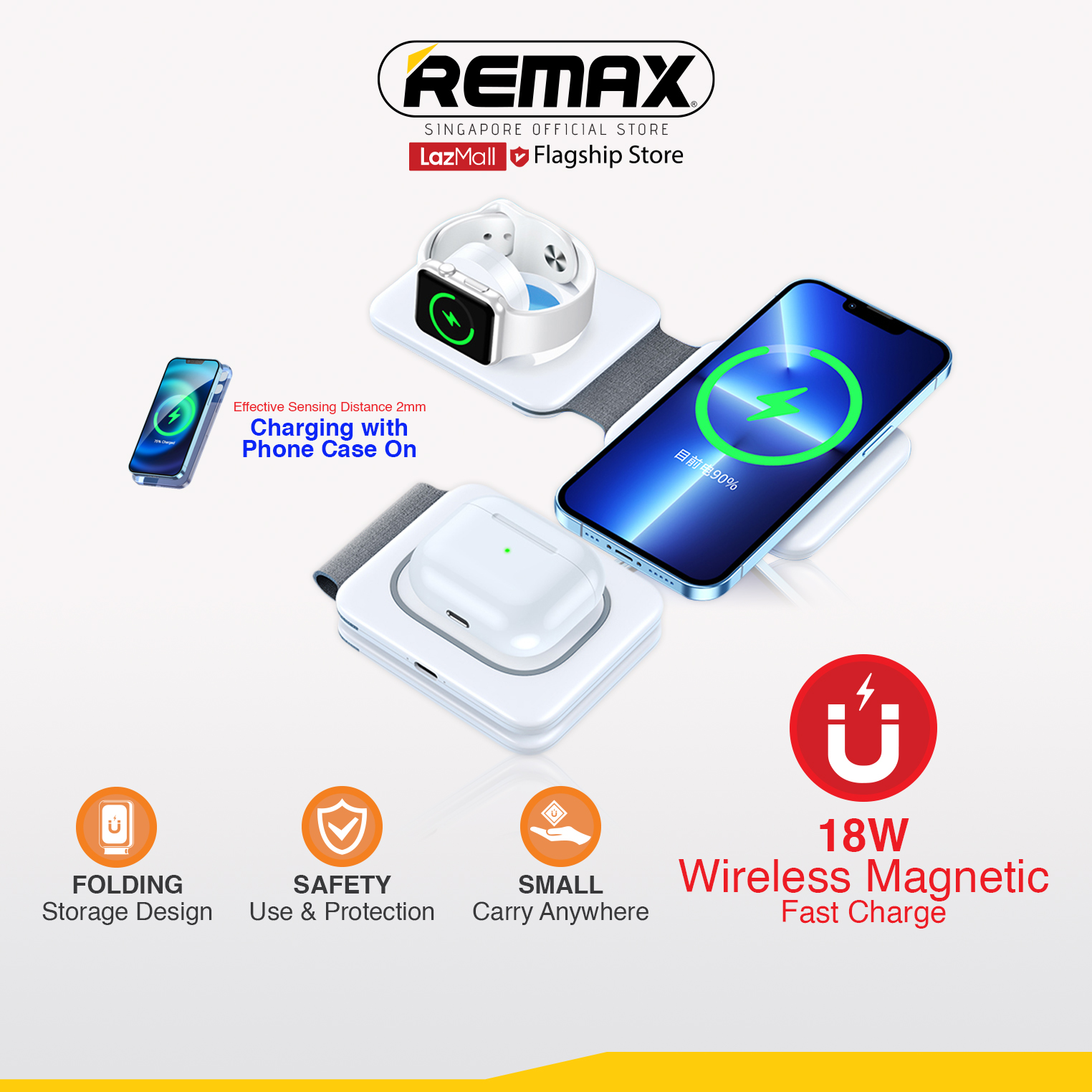 [Remax Energy] RP-W56 18W 3 In 1 Folding Mini Pocket Size Magnetic Fast Wireless Charger