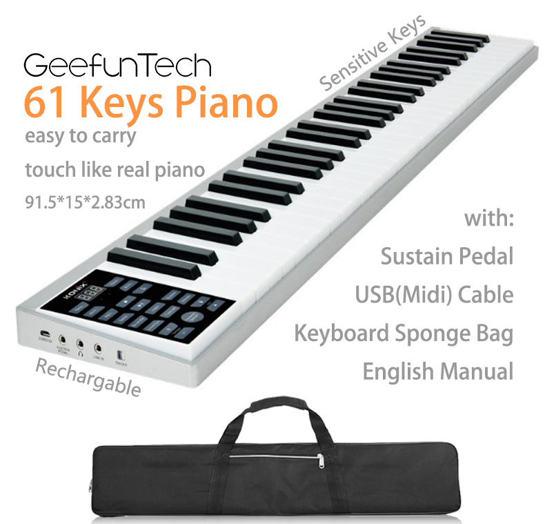 61 keys Digital piano Portable Traveler Electronic rechargeable MIDI Keyboard with Bluetooth