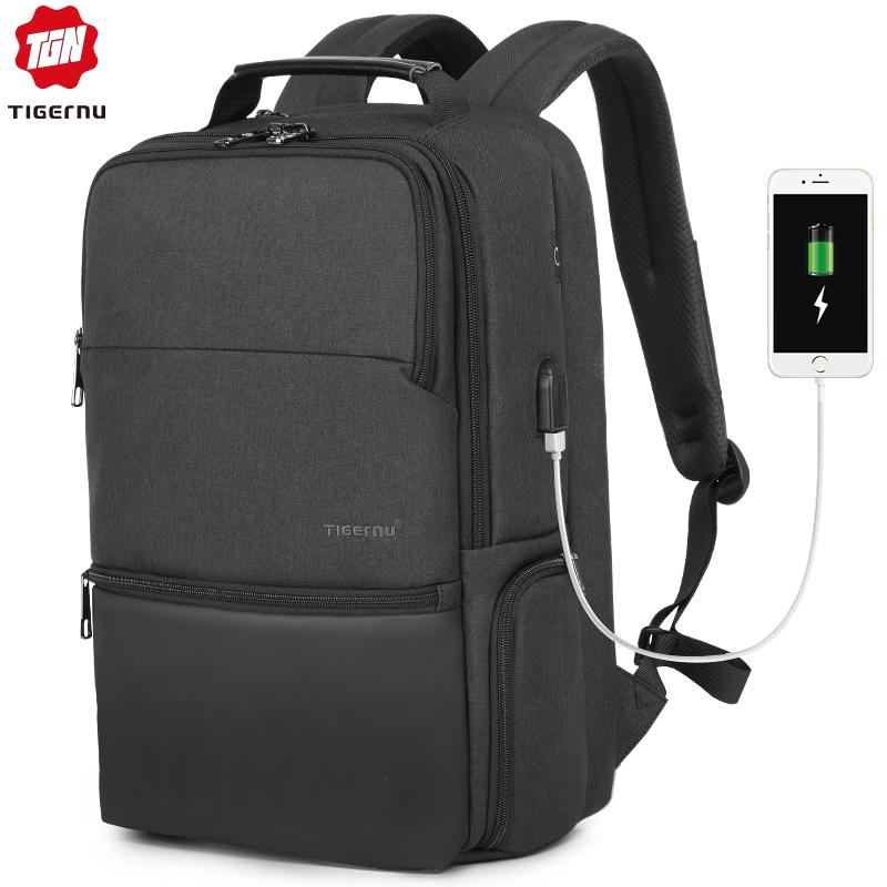 【Free shipping】Tigernu 15.6  RFID Anti theft Water resistant With USB Charging Port Laptop bag travel backpack for men