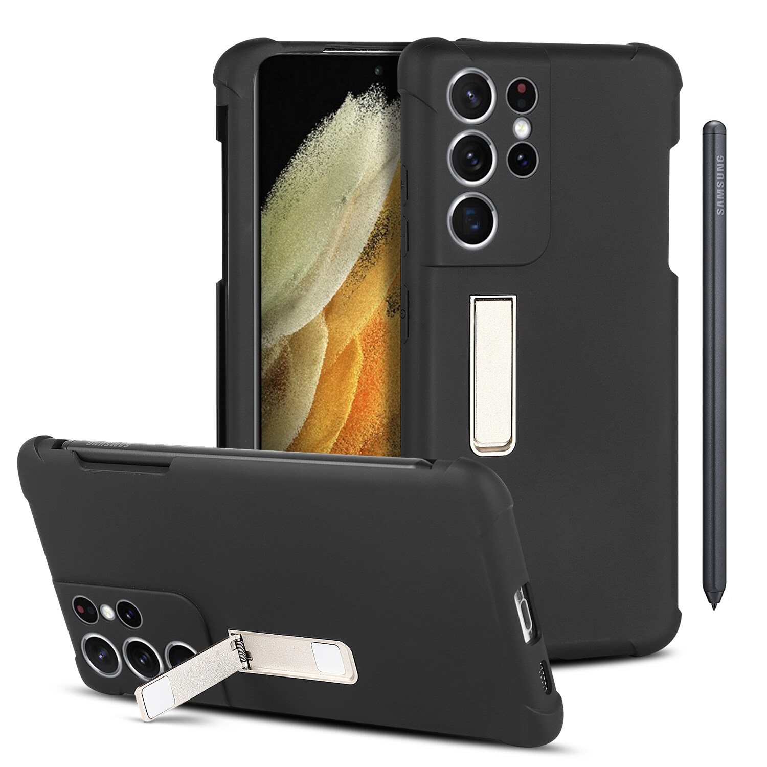 NINKI Compatible Samsung Galaxy S21 Ultra Case, Galaxy S21 Ultra Cover with Pen Slot, Anti-Scratch Shock-Proof Kickstand Protective Case for Samsung Galaxy S21 Ultra Cover
