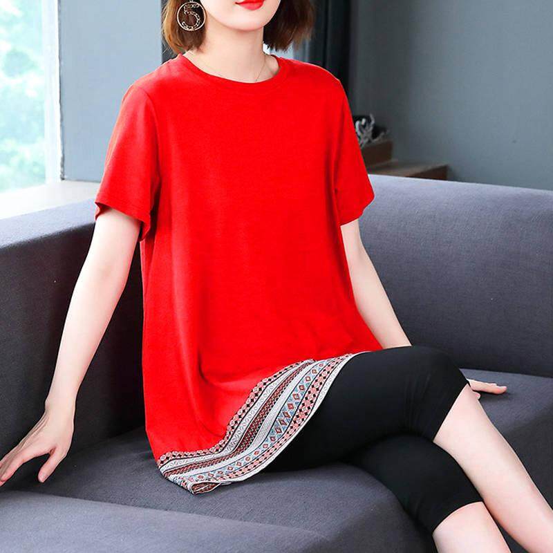 Plus size Women's Summer Short Sleeve Korean Slim Mid-length Top T-Shirt