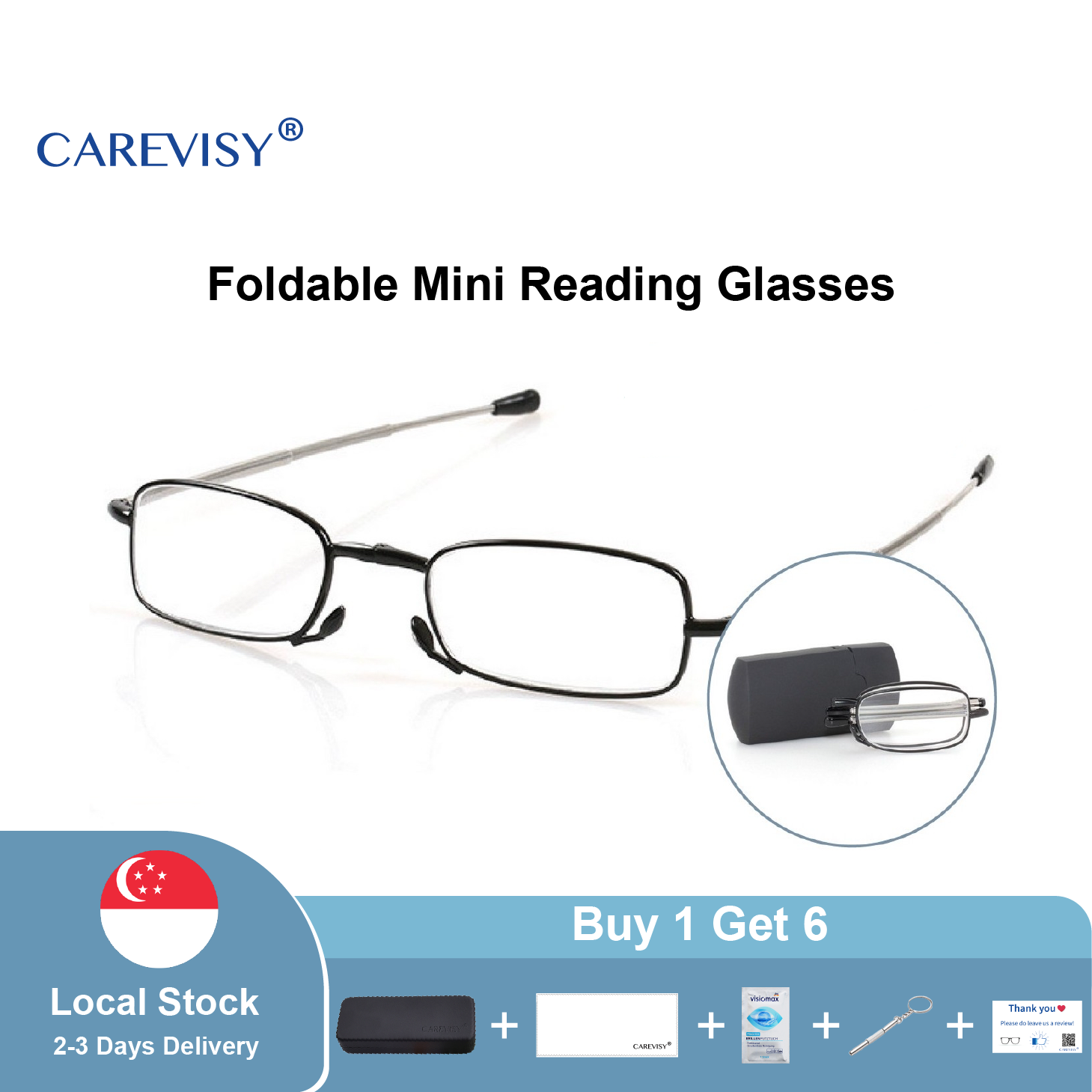 (Gift for parents) CAREVISY Mini Foldable Reading Glasses Presbyopic Presbyopia Glasses Far Sighted Glasses Spectacles for Adults Men Women C6018