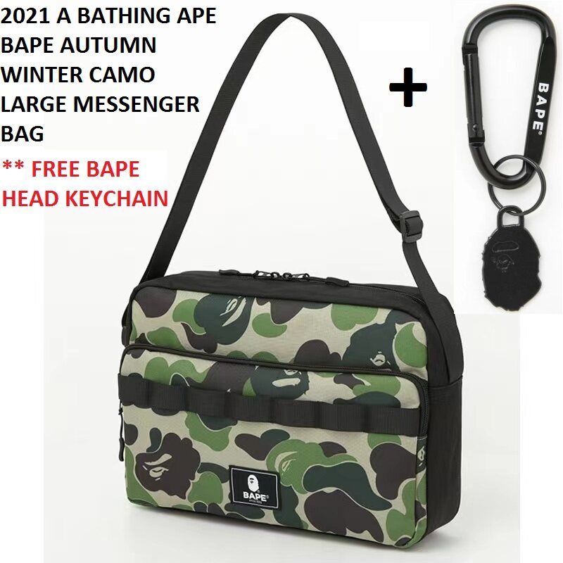 2021 A Bathing APE Camo with BAPE Head Keychain Messenger Bag