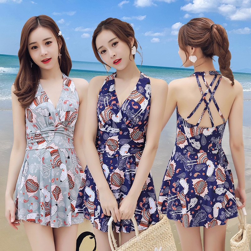 【Ready Stock】Sleeveless Swimming Suit Women Swimsuits One Piece Backless Beach Dress CONSERVATIVE Slim Swimwear