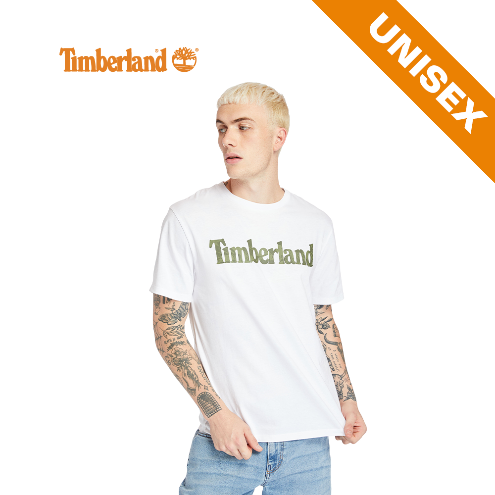 Timberland All Gender Linear-Logo Camo-Print T-Shirt White