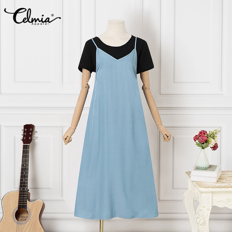 Muangee Women's Denim Look Dress Sleeveless Maxi Sleeveless Casual Loose Holiday Beach Sundress Celmia #4