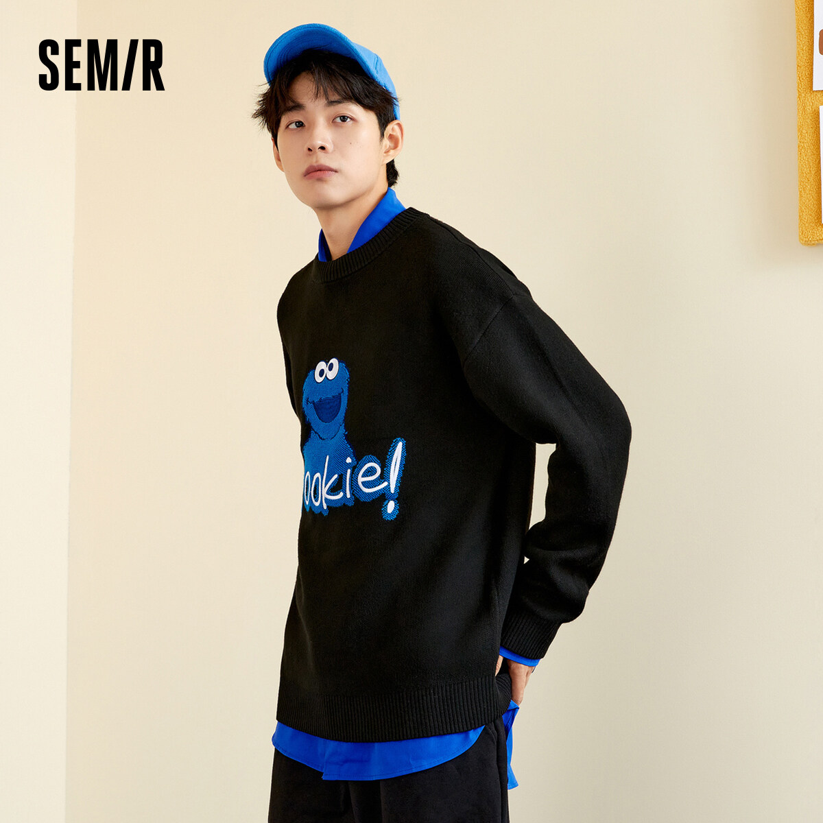 Semir Sweater Men New Cartoon Korean Version Off-Shoulder Knitted Antistatic 2022 Winter Round Neck  Casual Sweater For Man