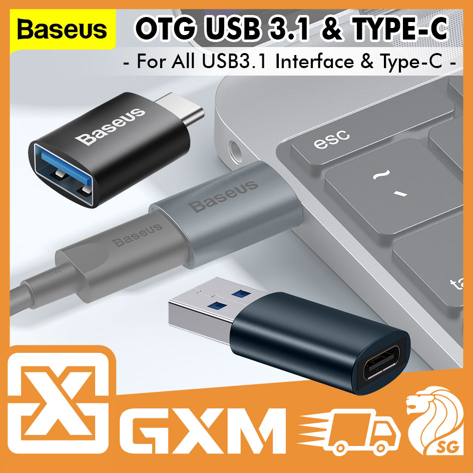 BASEUS OTG Adaptor USB to USB C Type-C to USB 3.1 Black Ingenuity Series Converter  Smartphone Phone Laptop Mouse Keyboard Harddrive Tablets