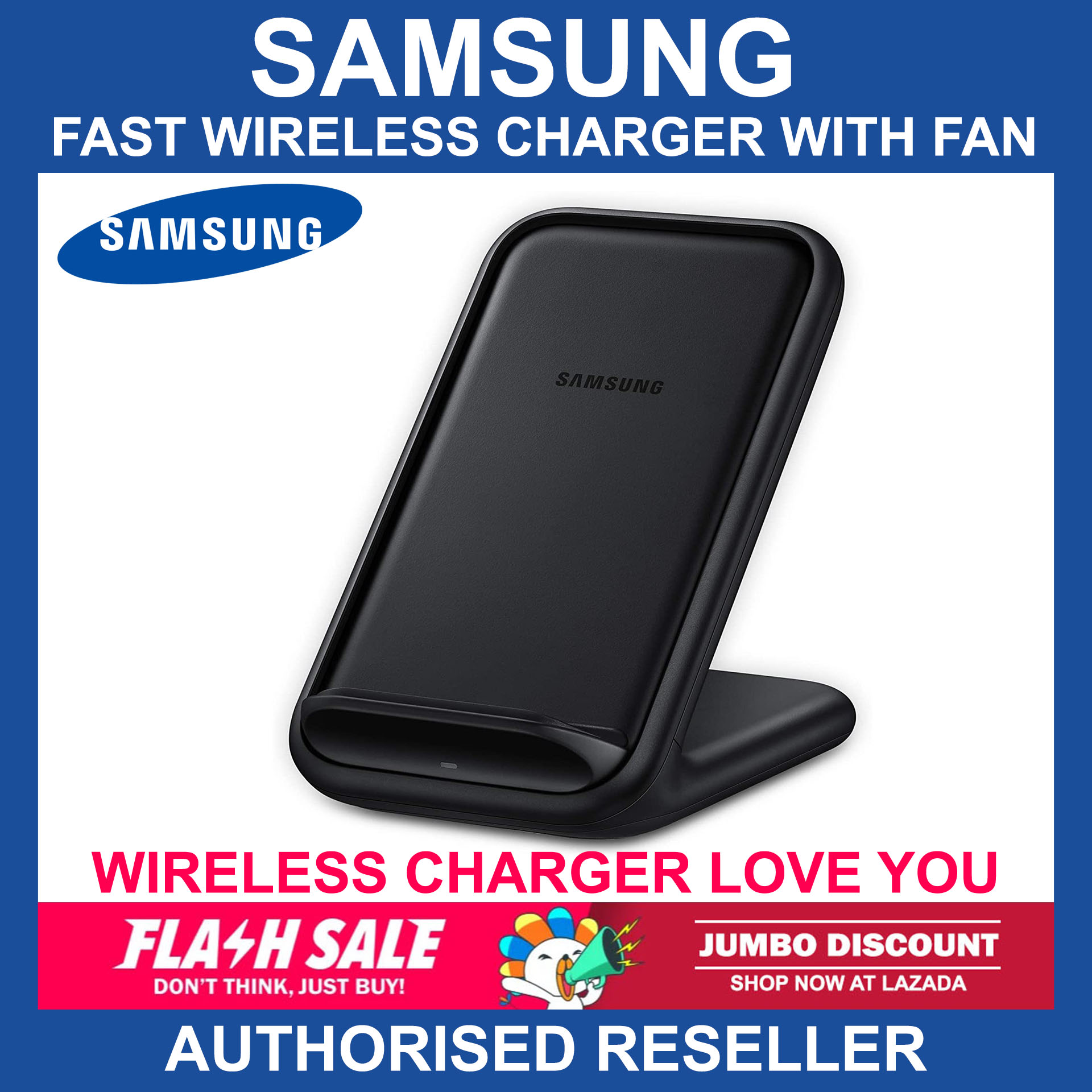 SAMSUNG Fast Wireless Charger Stand with FAN Cooling Mobile Phone USB Portable Power Bank Huawei Apple vivo oppo realme xiaomi redmi Handphone LOCAL Warranty