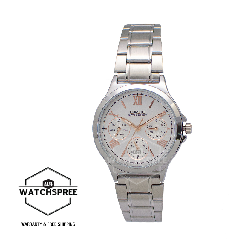 [Watchspree] Casio Ladies' Multi-Hands Silver Stainless Steel Band Watch LTPV300D-7A2 LTP-V300D-7A2