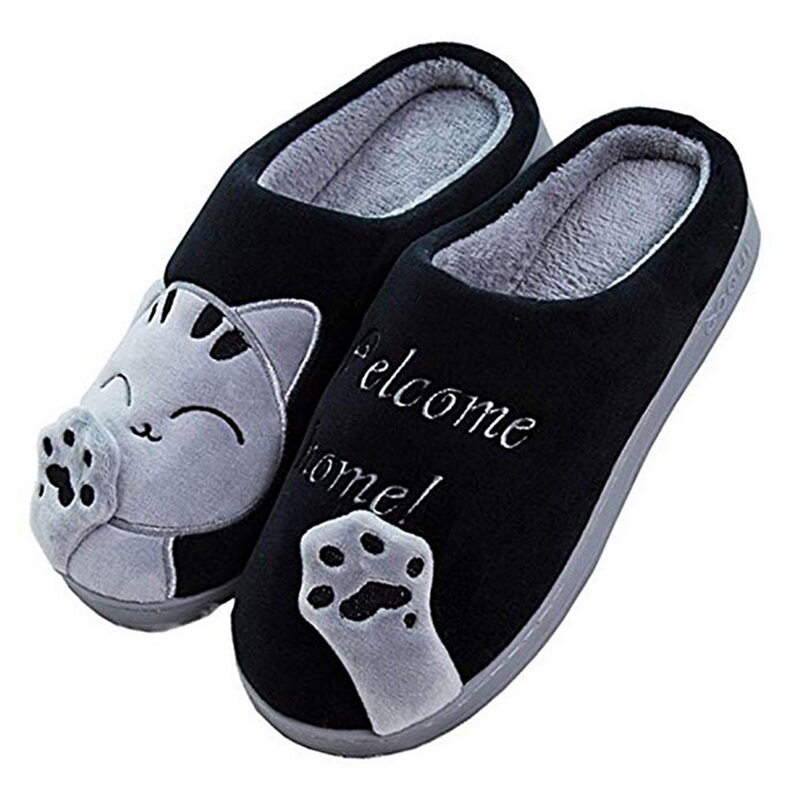Couple Winter Home Slippers Cute Cartoon Cat Non-Slip Warm Slippers Bedroom Indoor Slipper Decor Lovely Cat