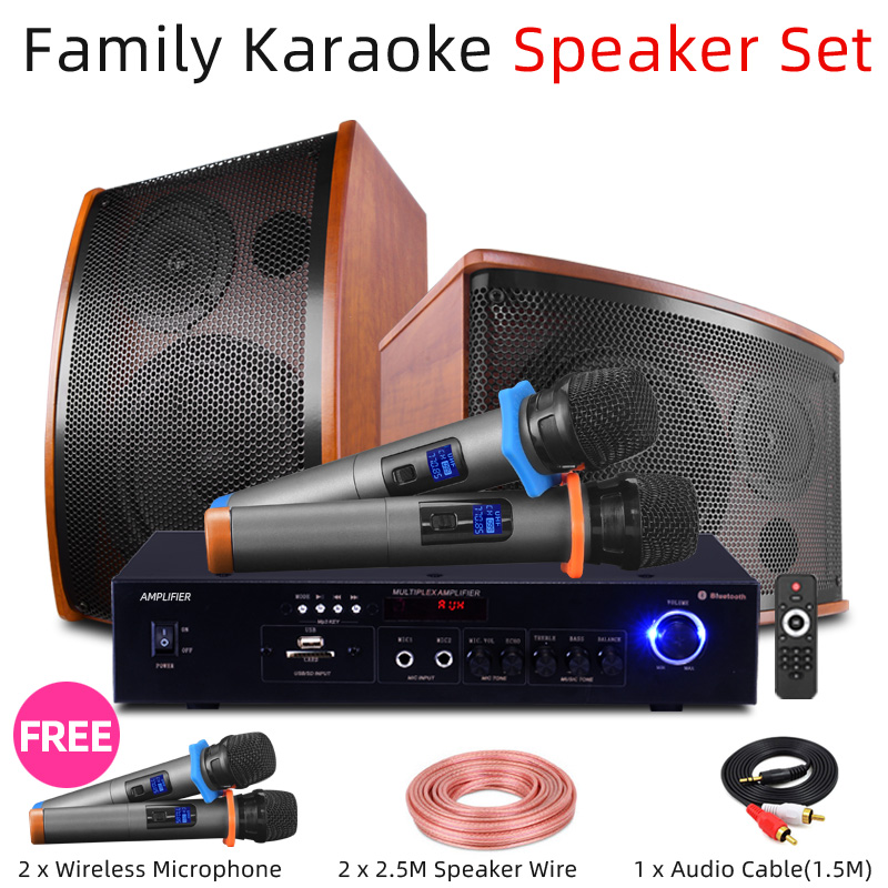Home Karaoke System Full Set Family KTV Speaker TV Amplifier With 2 Wireless Microphone Support Popsical, PC DVD Bluetooth Suitable For Living Room/Shop/Bar etc.
