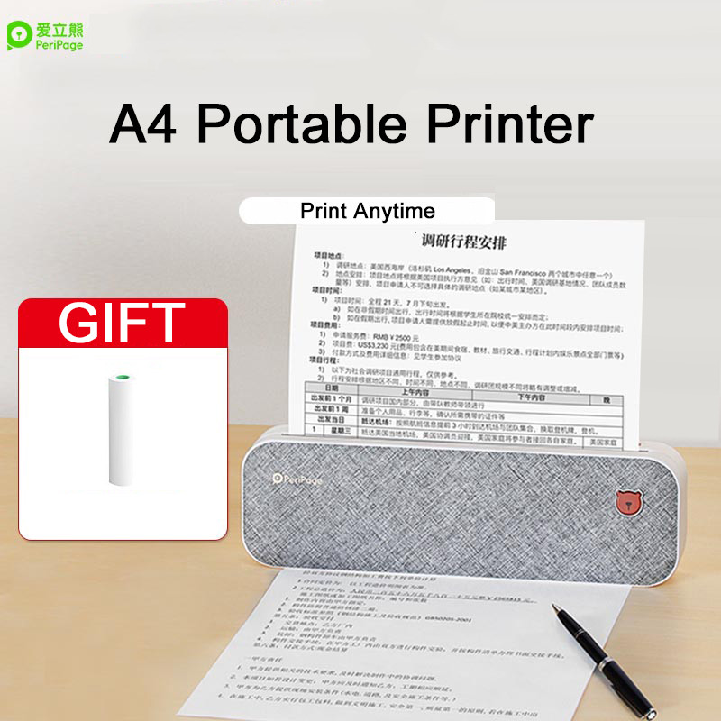 PeriPage A40 Multifunction Printer Thermal Printer A4 Pocket Mini Wireless Bluetooth BT Thermal Printer Ideal for Photos, Labels, Barcodes, Memos, Receipts, Notes, PDFs, Exam Paper Printers, Office Ho