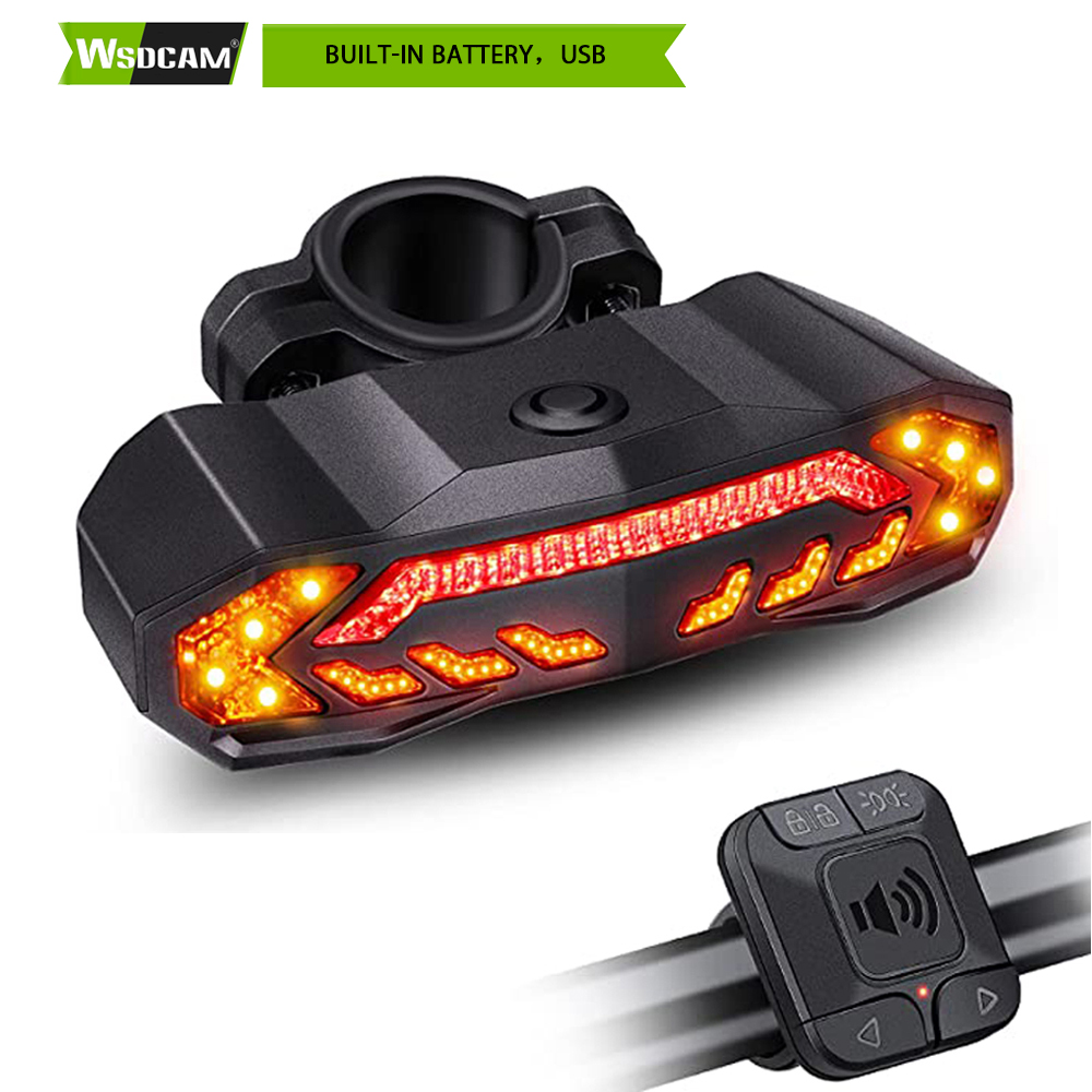 Wsdcam Bicycle Alarm Taillight Anti Theft USB Rechargeable Bicycle Rear Tail Light Turn Signal Warning Cycling Light Bike Accessories