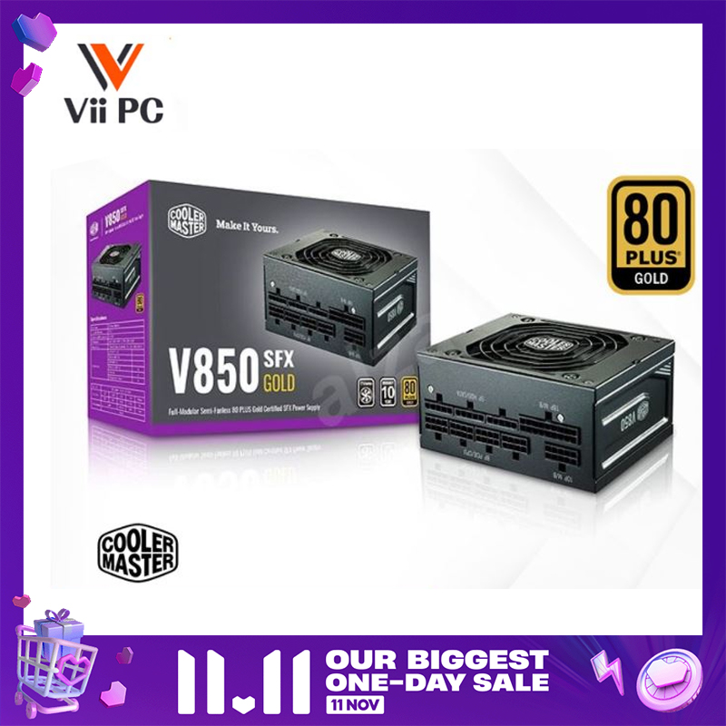 Cooler Master V850 Gold SFX PSU, 80 Plus Gold, Half Bridge LLC + DC-to-DC, 100% Japanese Capacitors, 16 AWG PCI-e Cables, Fully Modular Flat Cables, Semi-fanless Mode