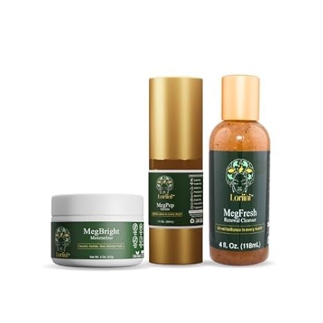 Meg Collection | Complete Skincare Set with MegFresh Cleanser, MegPep Serum, MegBright Moisturizer | Includes Free Gua Sha Tool
